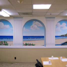 Columns and Arches Wall Mural painted at Bradley Hospital in East Providence, RI by Artists Bonnie Lee Turner and Charles C. Clear III