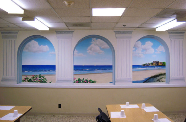 Columns and Arches Wall Mural painted at Bradley Hospital in East Providence, RI by Artists Bonnie Lee Turner and Charles C. Clear III