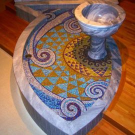 Living Water Church Mosaic by Artists Bonnie Lee Turner and Charles C. Clear III was created for the altar of St. Agatha's Church in Woonsocket, RI