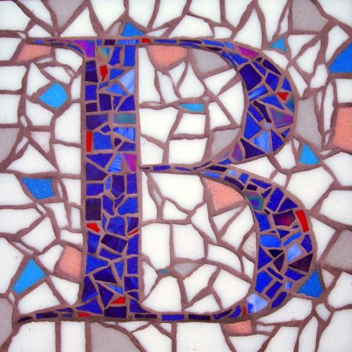 Mosaic Wayfinder or House Identifier, Glass Tile, Cement Substrate, 18″ x 18", by Artist Bonnie Lee Turner is art that marries form and function