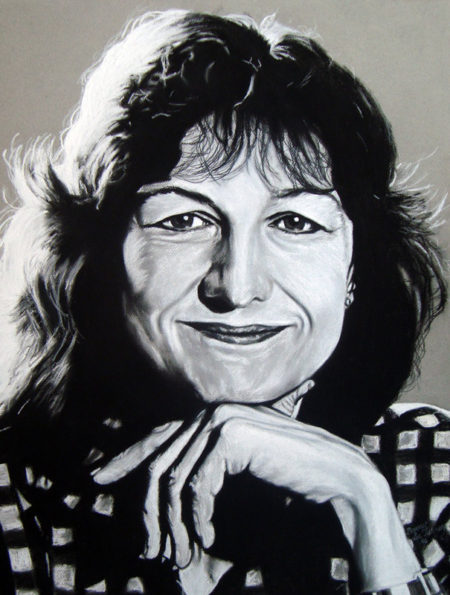 Claudine Schneider Portrait in Charcoal and Pastel by Artist Bonnie Lee Turner