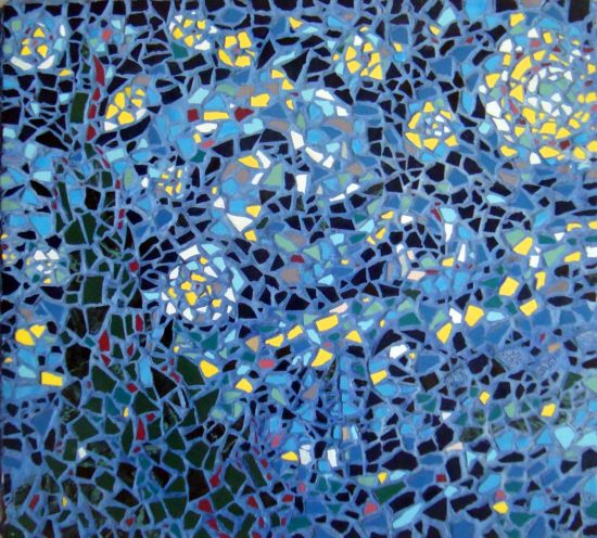 Starry Night Mosaic Pastiche by Artist Bonnie Lee Turner transforms Vincent Van Gogh's famous painting into a Mosaic work of art