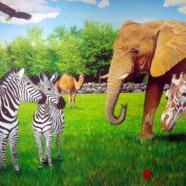 Zoo Mural painted in a Treatment Room at the Pediatric Heart Center in Providence, RI by Artists Bonnie Lee Turner and Charles C. Clear III