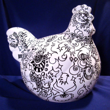 Funky Chicken Automatique Drawing on Artware by Artist Bonnie Lee Turner