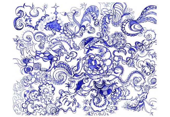Life Aquatic, Ink on Archival Paper, 9” x 12”, 2015, Automatique Drawing, by Artist Bonnie Lee Turner