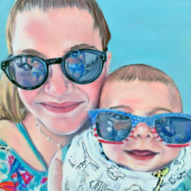 Pastel Portrait of Proud Aunt Em and her Beautiful Baby Nephew Dean