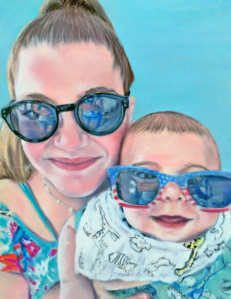 Pastel Portrait of Proud Aunt Em and her Beautiful Baby Nephew Dean