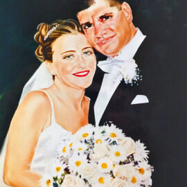 Pastel Portrait of Bride and Groom at their Wedding