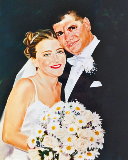 Pastel Portrait of Bride and Groom at their Wedding